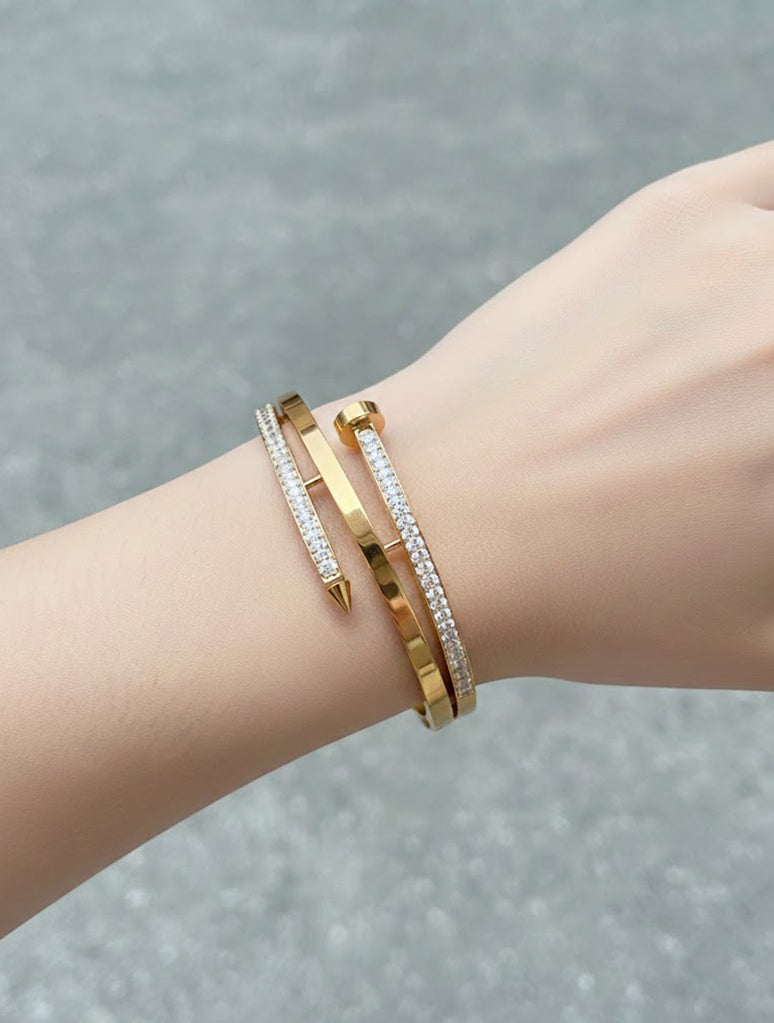 Silver Pearl Nail Stainless Steel Bangle – Golden