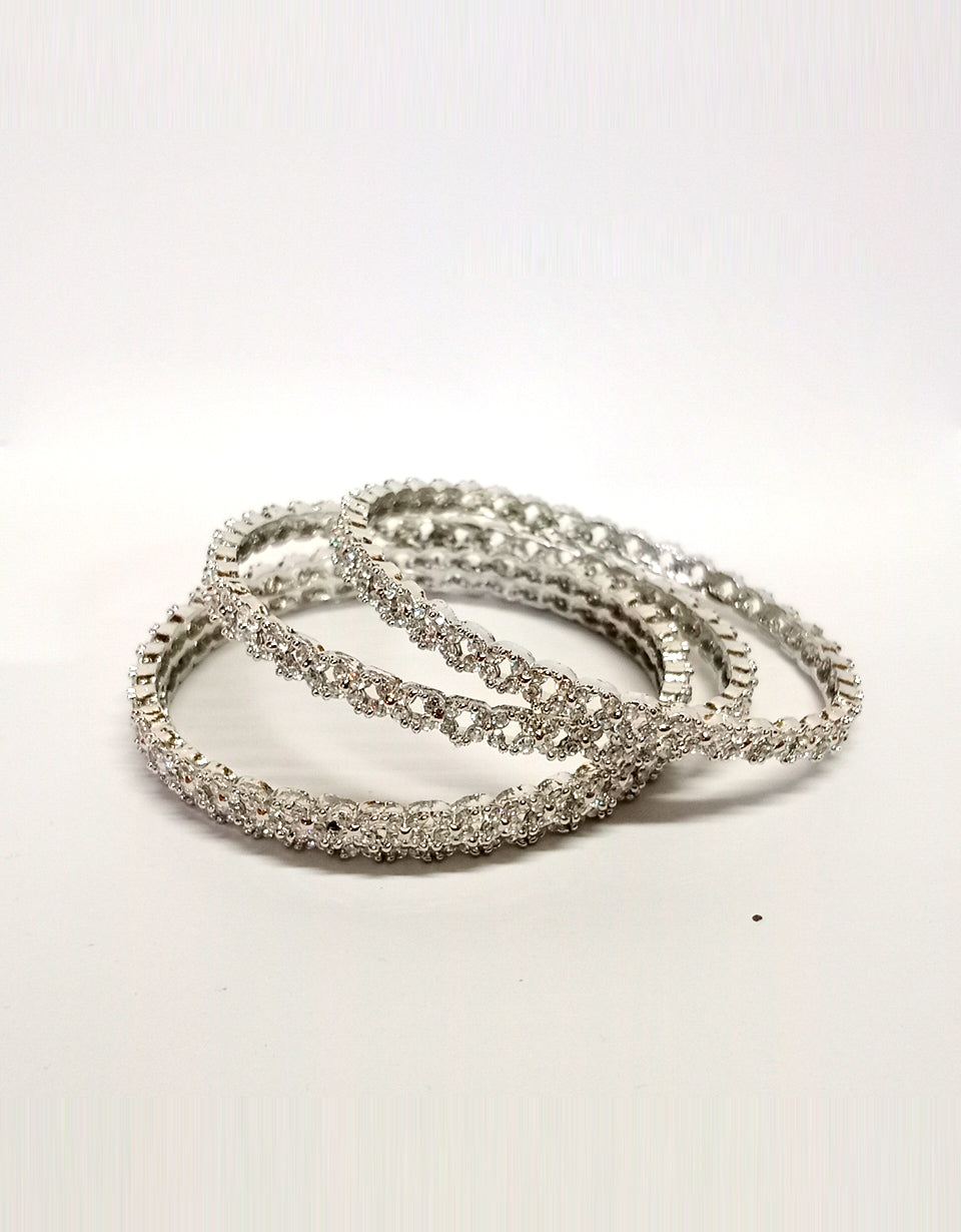 AR Diamond Silver Bangles – 4 Piece Set