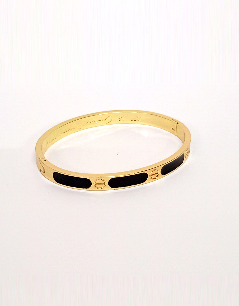 Balck Design Stainless Steel Golden Bracelet