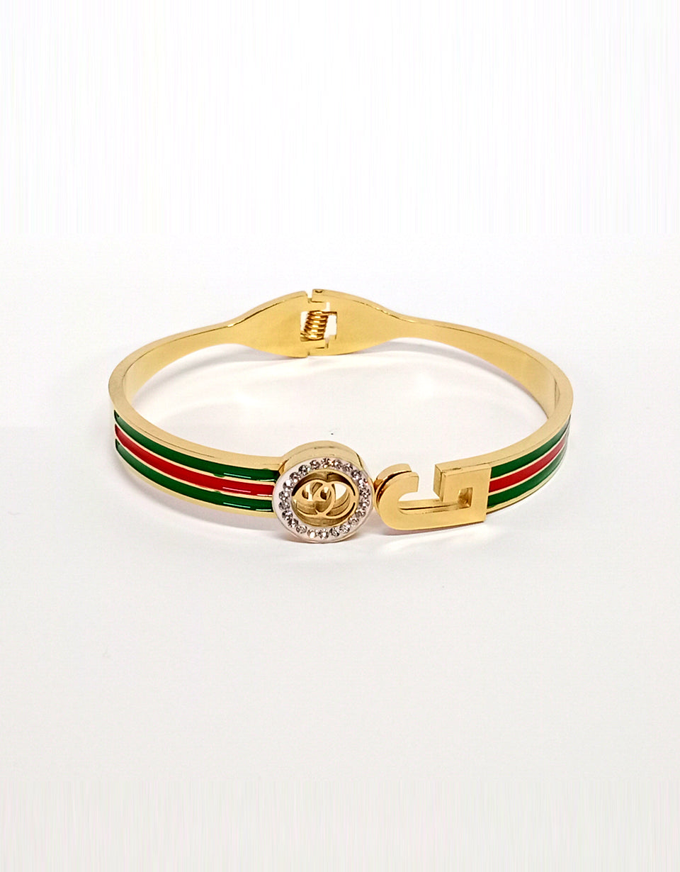 GUCCI Red and Green Design Stainless Steel Golden Bracelet