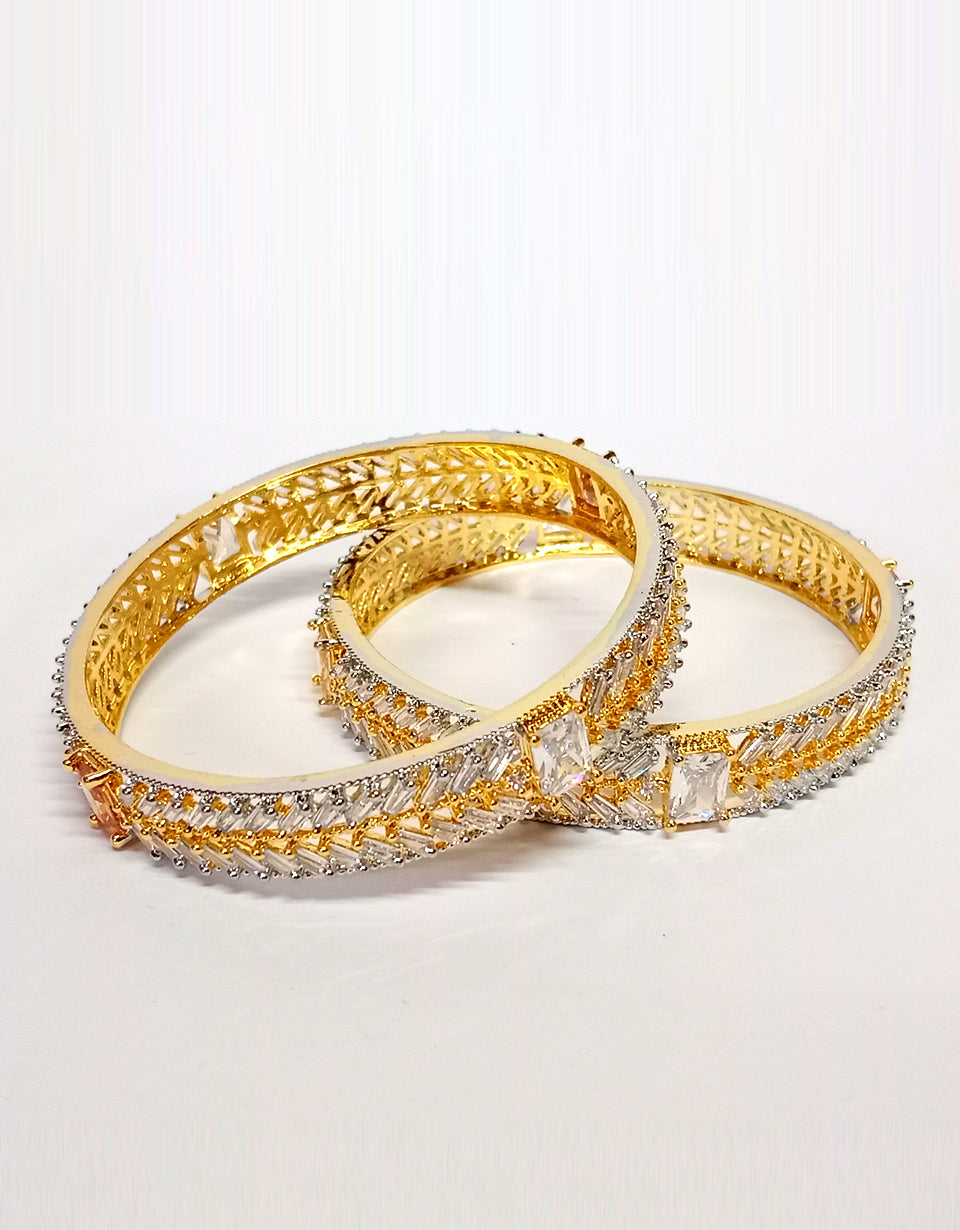 Silver Pearl Golden Bangles Set