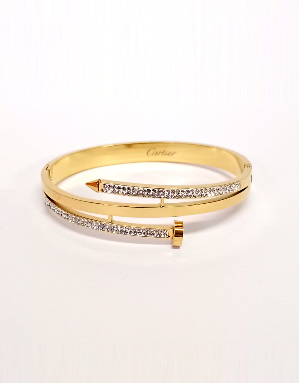 Silver Pearl Nail Stainless Steel Bangle – Golden